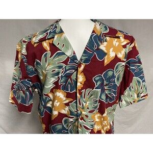 Vintage Hilo Hattie Hawaiian Tiki Shirt Men's Split Leaf Philodendron Palms XL